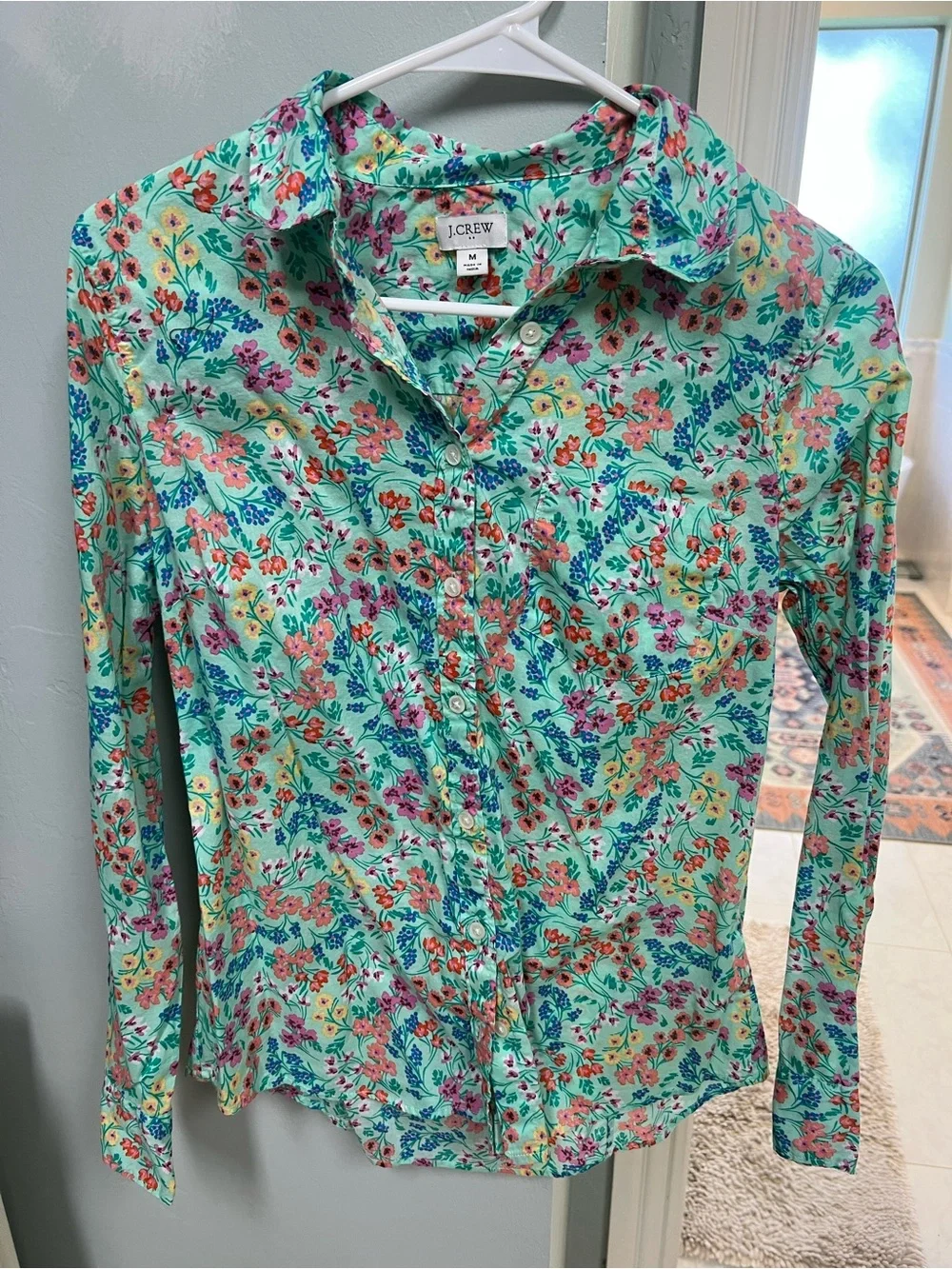 J.Crew Mint Floral Button-Front Blouse